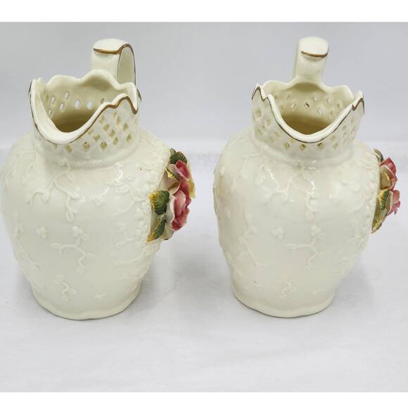 Jade Porcelain Rose Floral Pitcher Set Victorian Elegance Shabby Chic Decorative - Picture 4 of 13